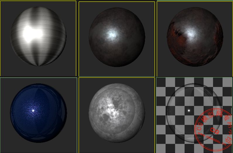 maya5种金属材质球和1个玻璃材质球_书籍/资料_cg模型网