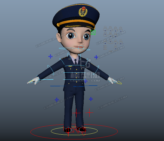 Maya卡通警察 公务员 影视卡通男孩 Q版交通公