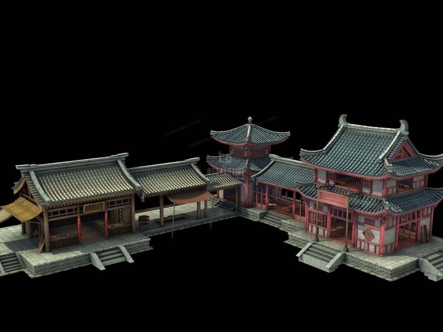古街 文化街 唐朝古建场景高模