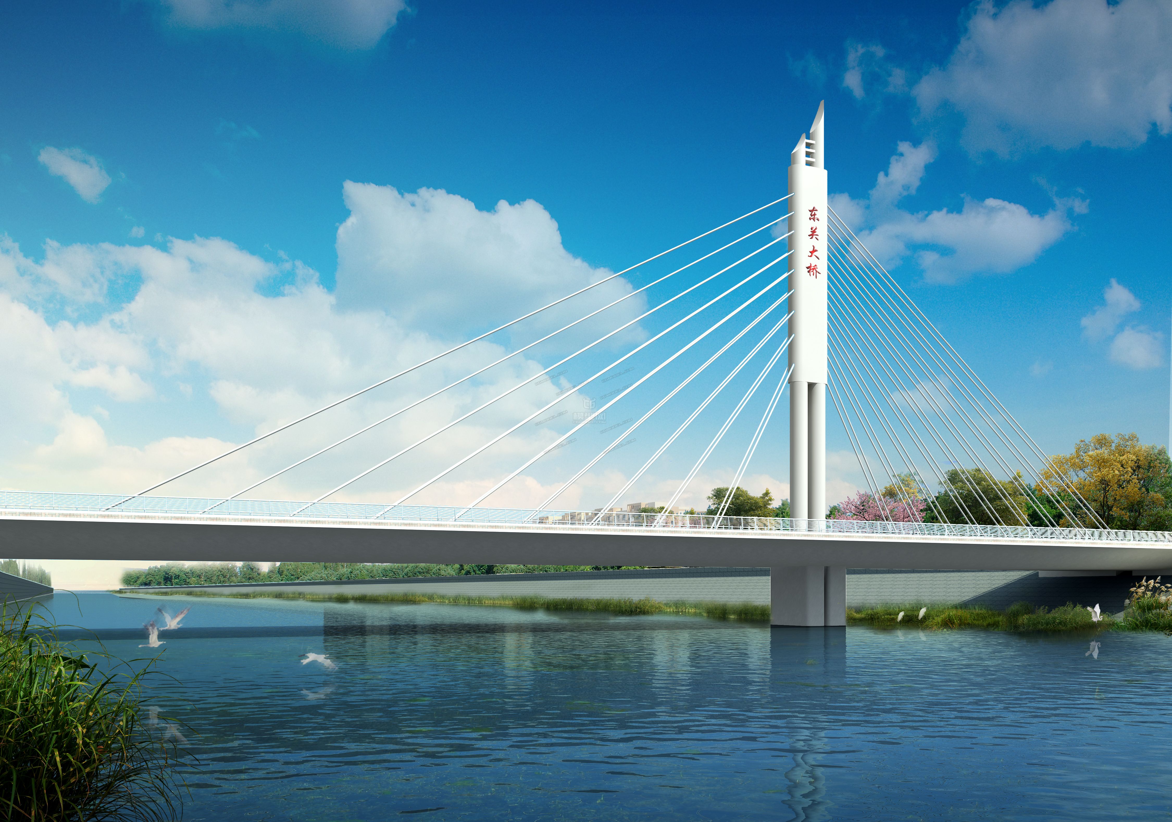 大桥 桥 场景 模型下载  max 斜拉桥