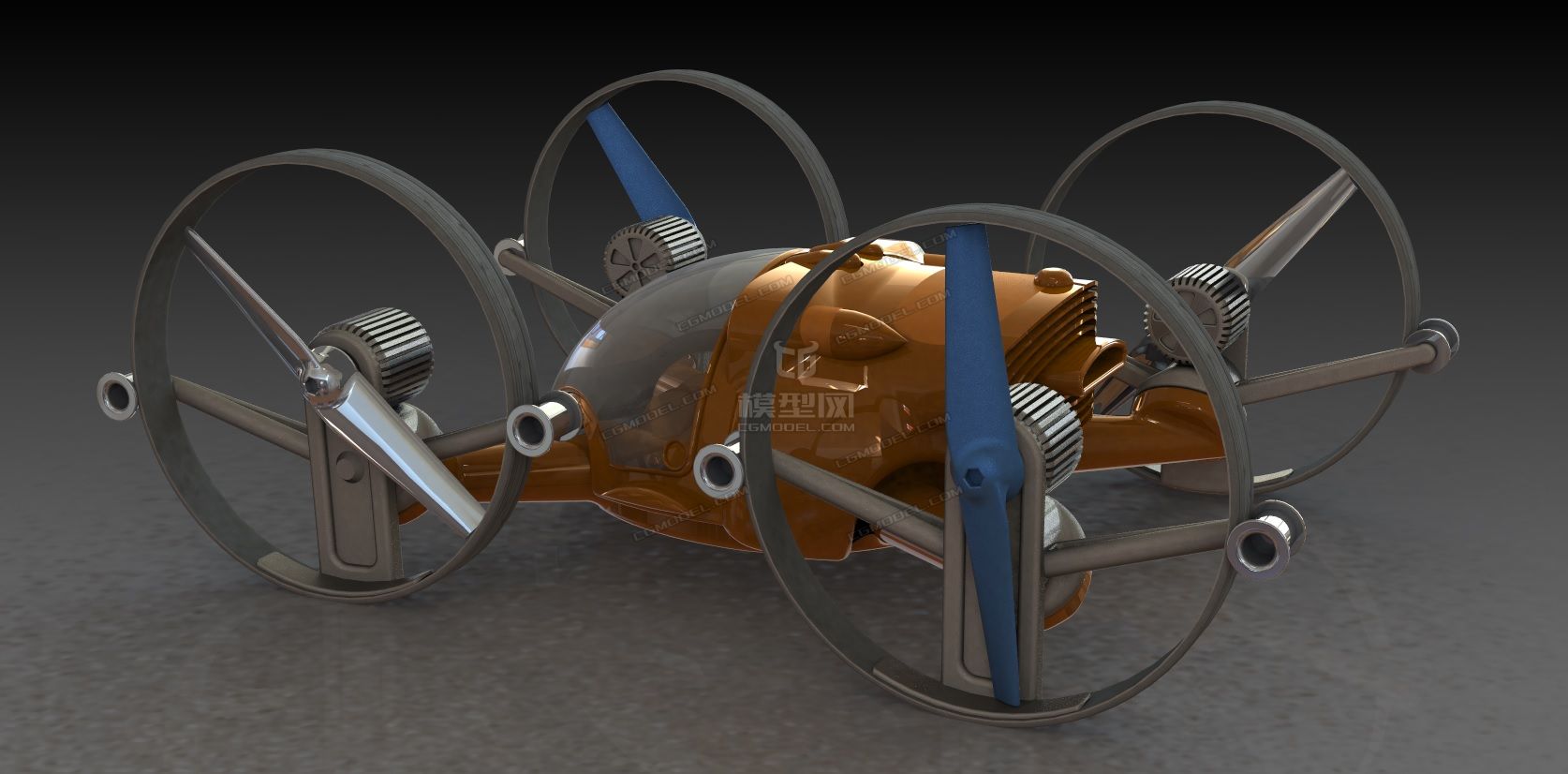 空陆两用载人四轴飞行器概念设计建模图纸