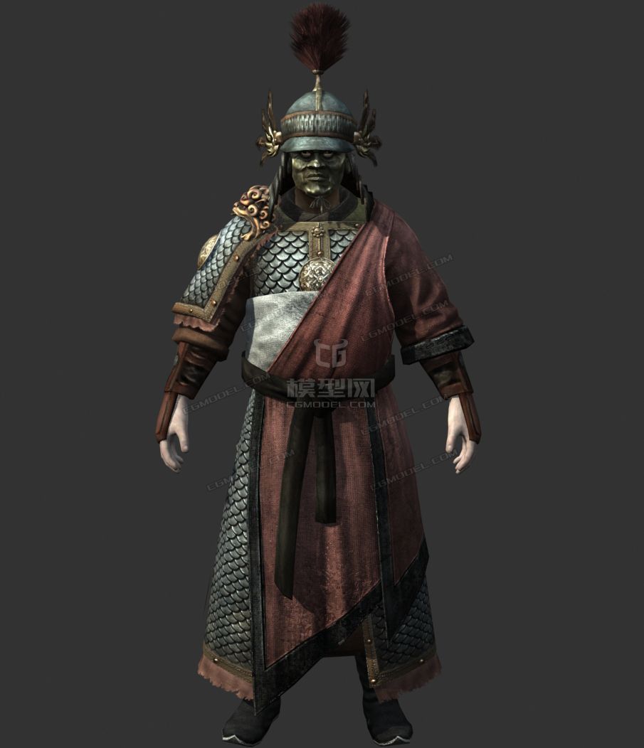 写实中国古代盔甲将军大将军军官士兵元帅戴面具,有头部