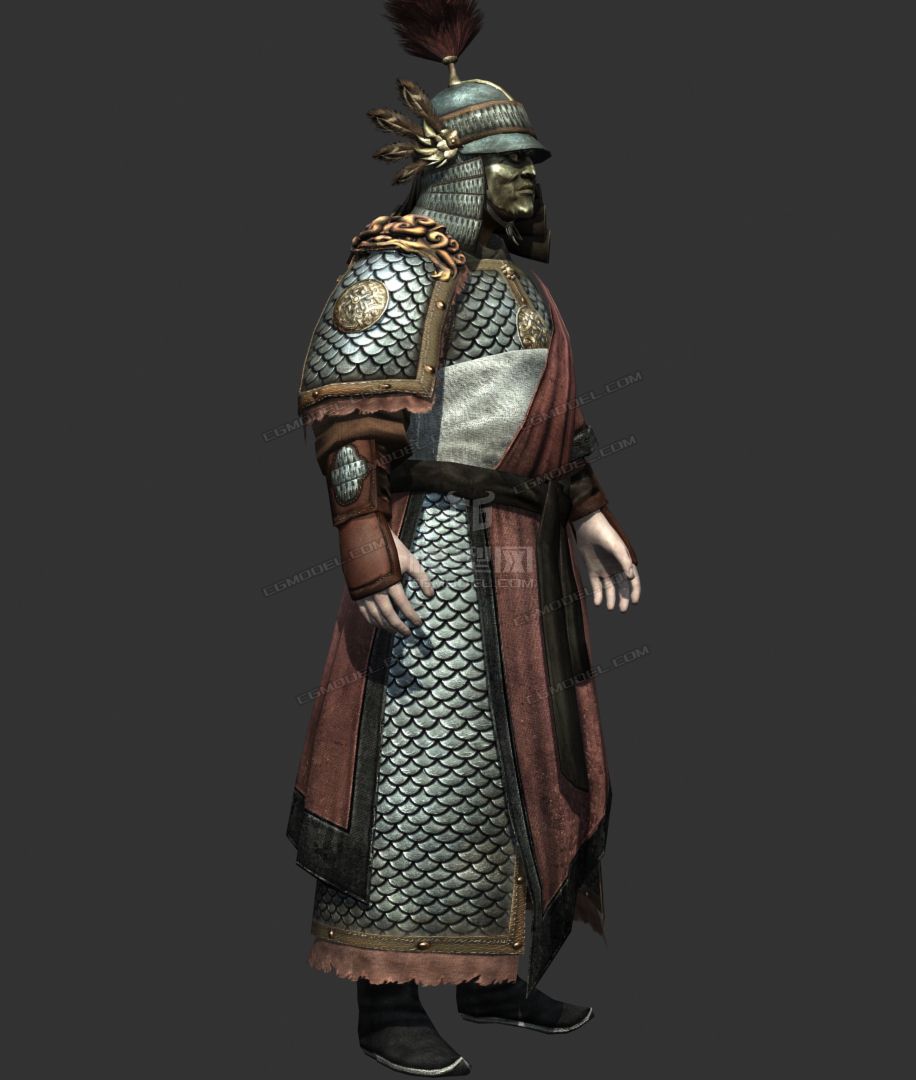 写实中国古代盔甲将军大将军军官士兵元帅戴面具,有头部