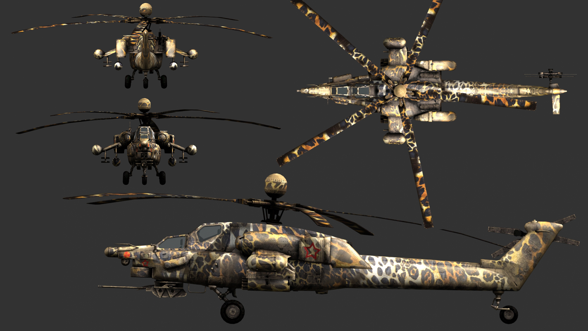俄罗斯mi28mi-28米28米-28浩劫武装直升机,带动画绑定