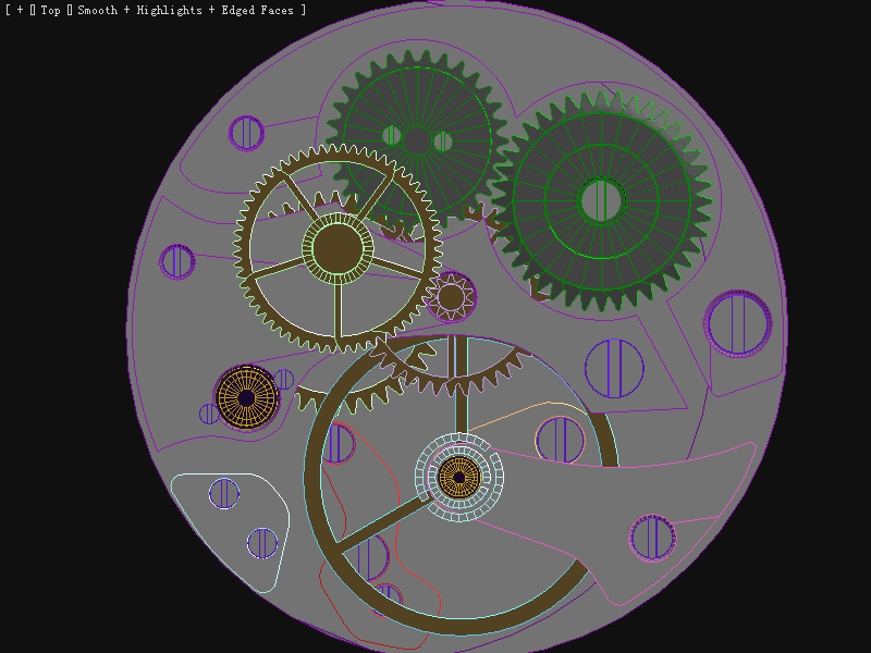手表后盖模型,带动画,齿轮间精确咬合