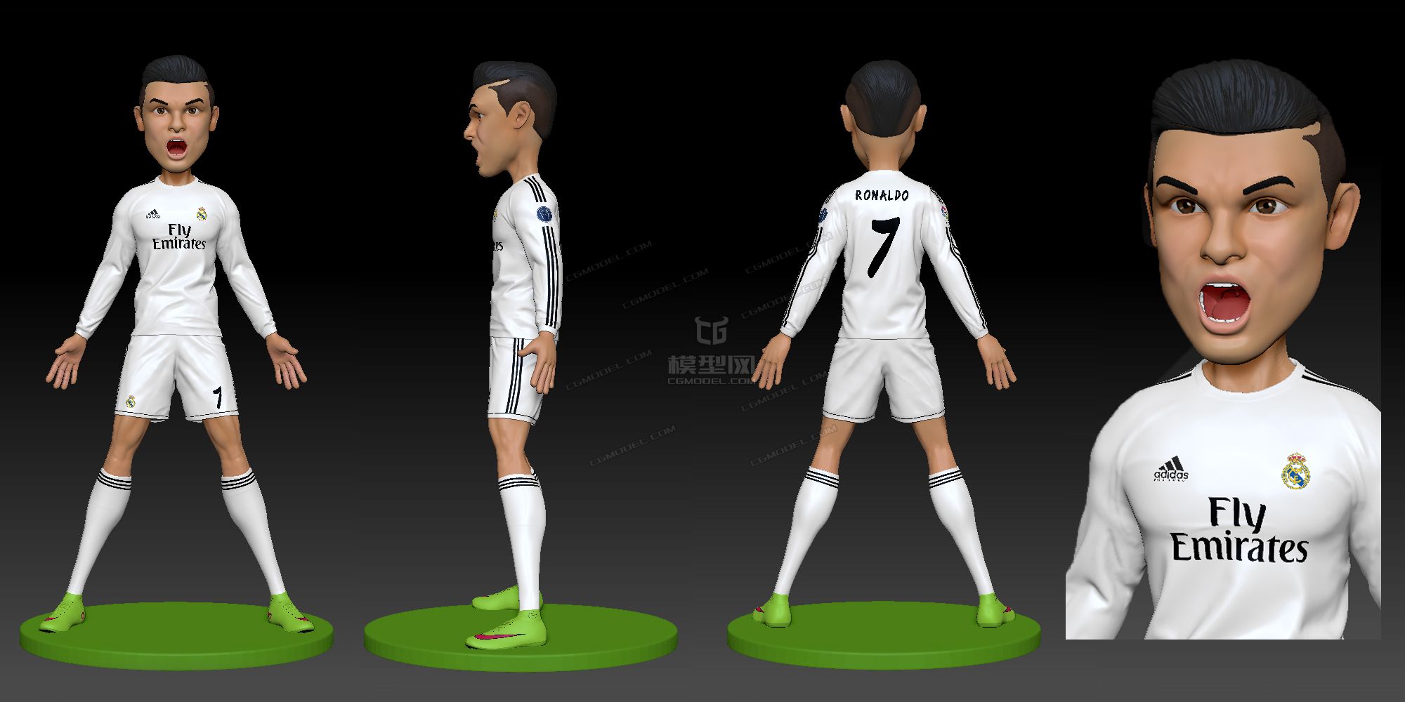 c罗卡通雕塑模型,足球运动员ronaldo,3d打印模型