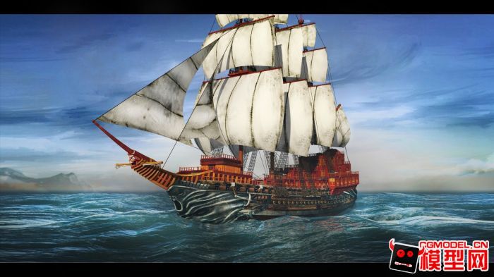 战舰 海盗船 明朝海战船 超精细写实模型带绑定