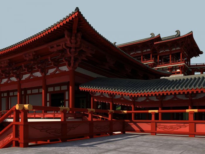 唐代建筑,仿唐建筑,仿唐栏杆,唐式斗拱,古建筑,大殿,景亭,人字拱,唐式