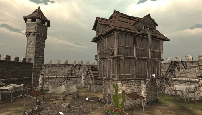 中世纪城堡建筑模型元素 包括城堡 高塔 房子 城墙 水井 吊台 帐篷