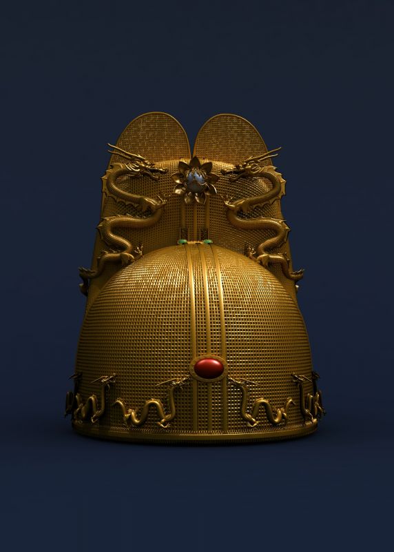 超精细的明朝皇帝帽子 金丝翼善 黄冕 黄盔