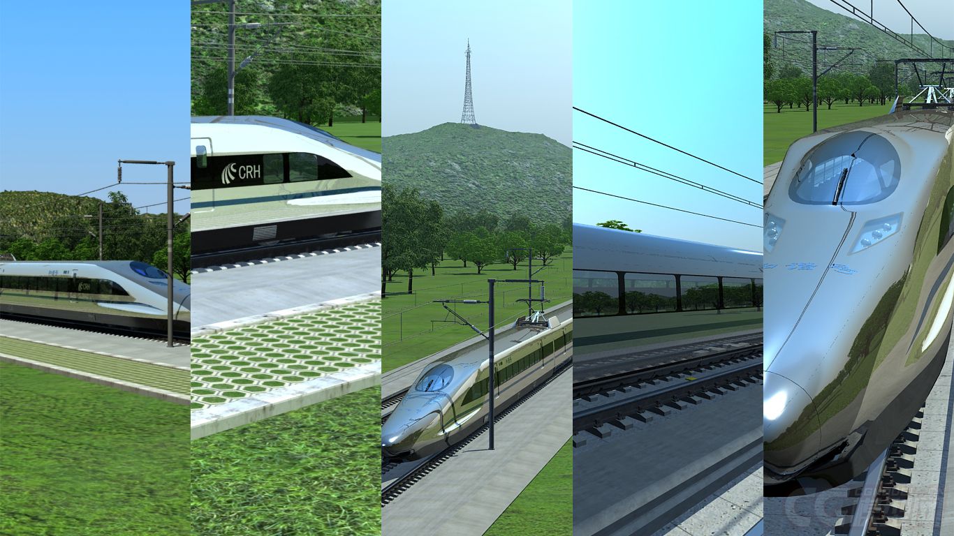 高铁高速运行动画-直轨crh/弯道crh(2个场景)