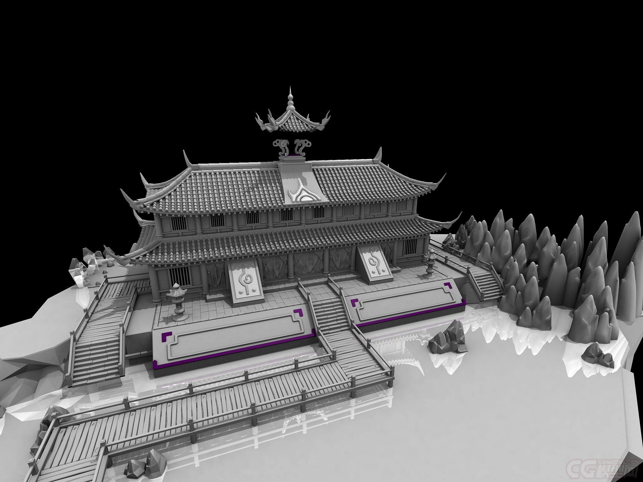 中国风古代建筑-天宫楼阁-付fbx无需编辑*导入unity3d