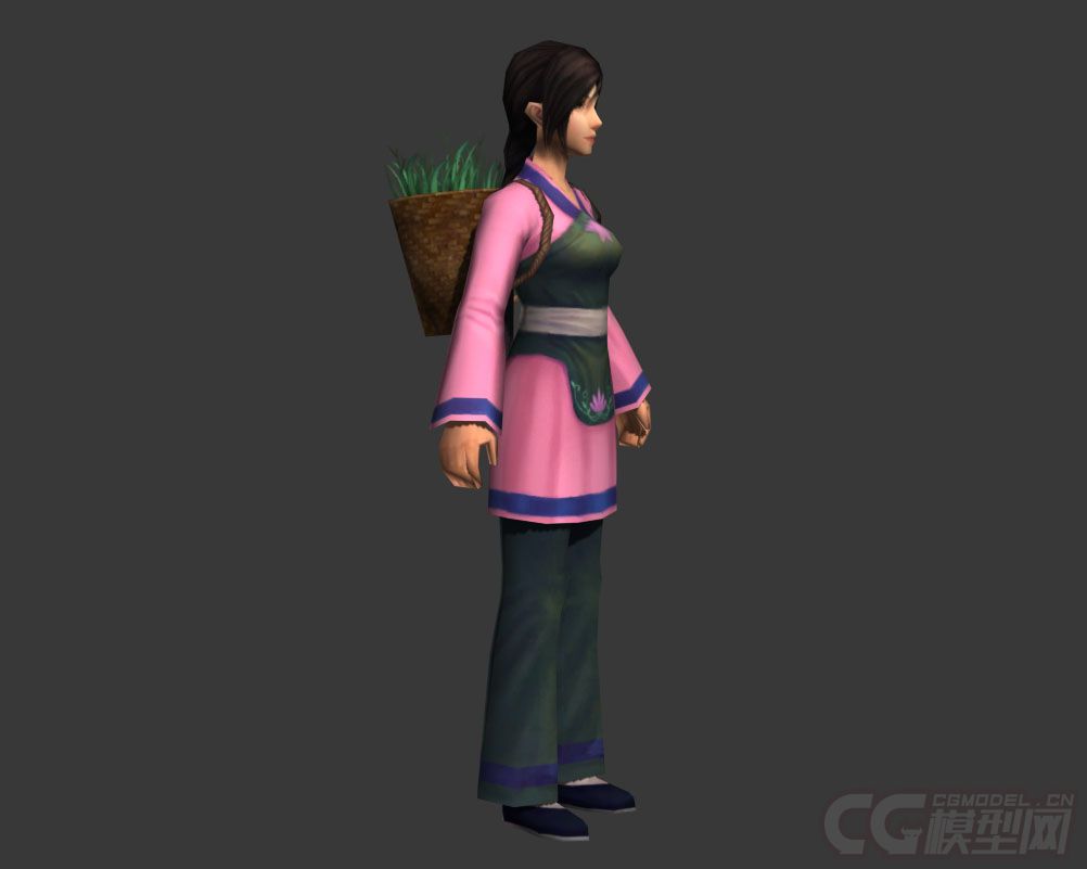 古代人物采药女农妇村姑妇女背篼箩筐有绑定有动画