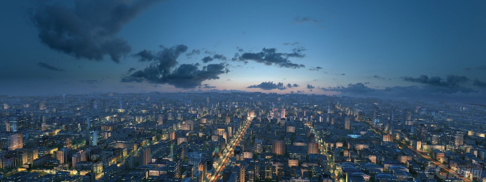 城市夜景鸟瞰建筑动画夜景