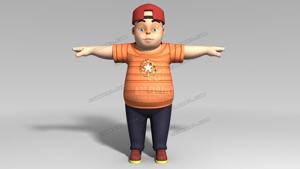 戴帽子卡通小胖子 小男孩(fbx)_cgmxmj作品_人物孩子