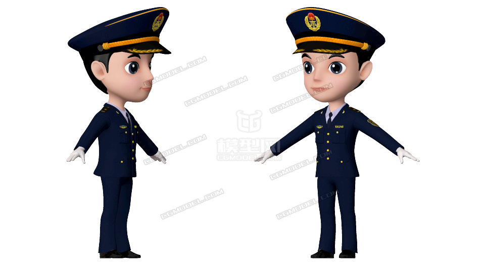 Maya卡通警察 公务员 影视卡通男孩 Q版交通公