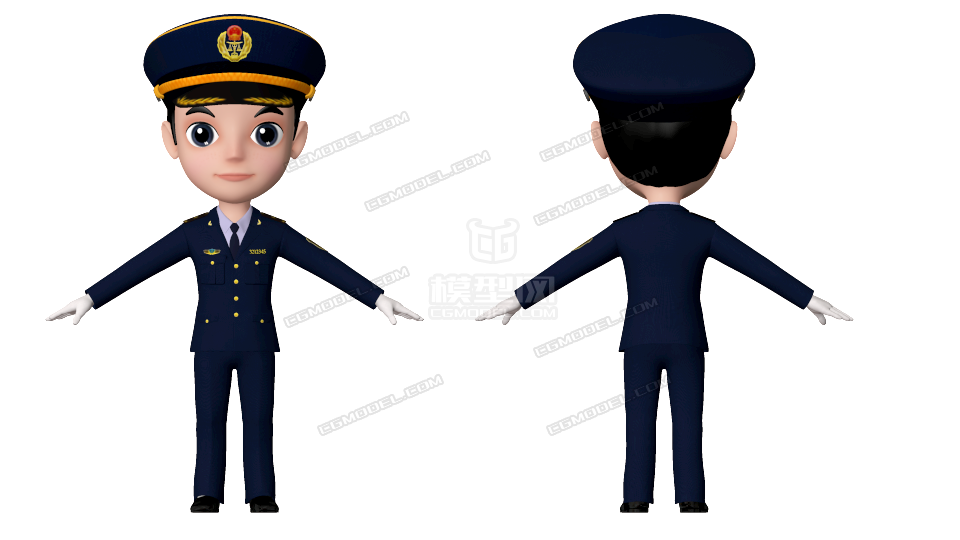 Maya卡通警察 公务员 影视卡通男孩 Q版交通公