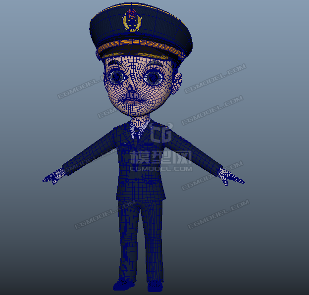 Maya卡通警察 公务员 影视卡通男孩 Q版交通公