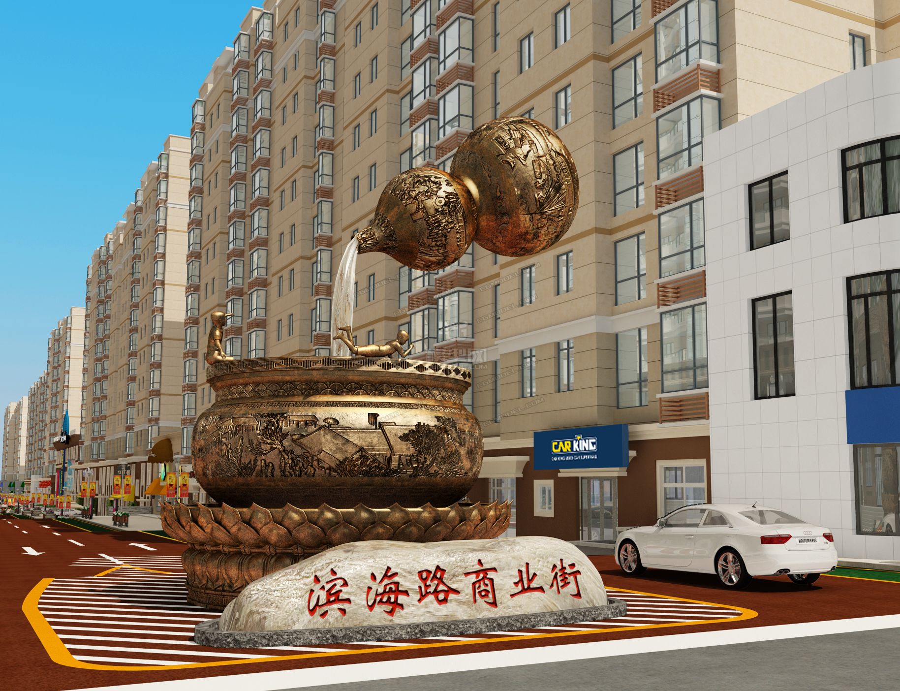 3dmax2014 莲花葫芦喷泉雕塑模型-CG模型网