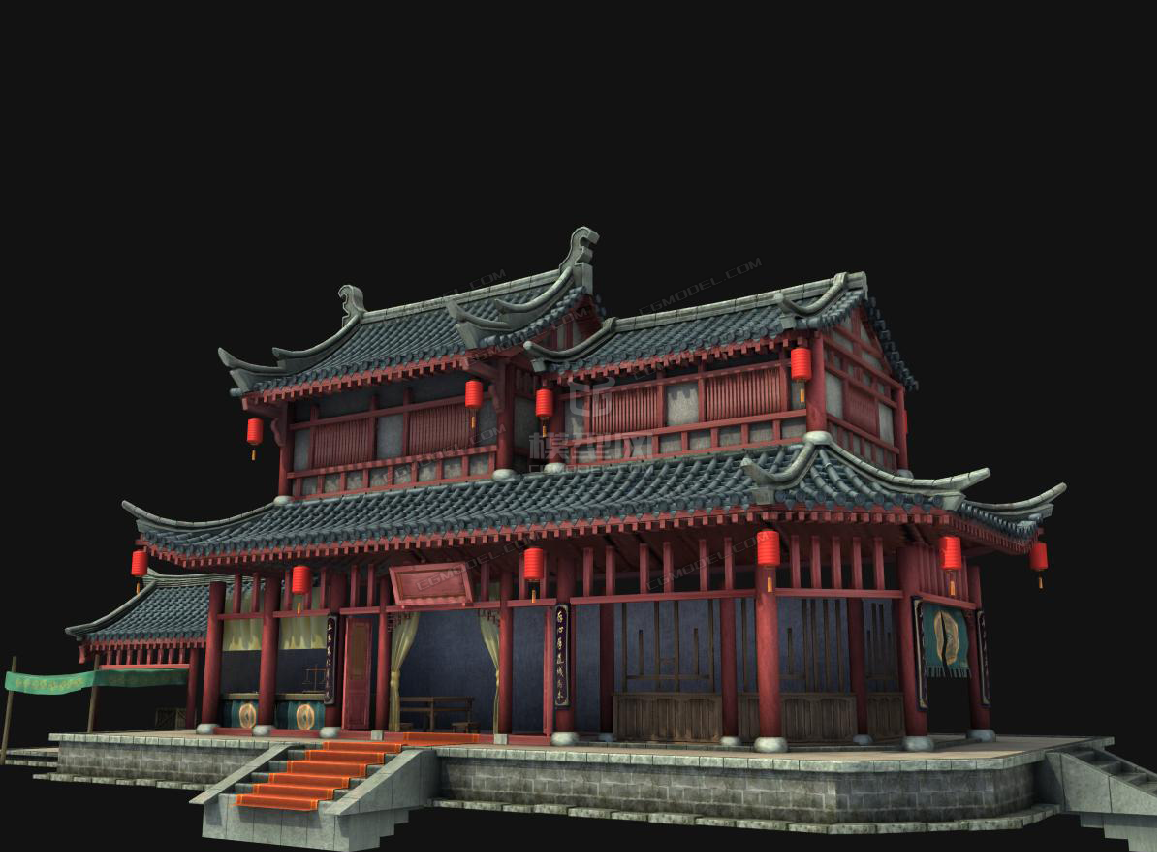 古建古街文化街商铺3d场景模型