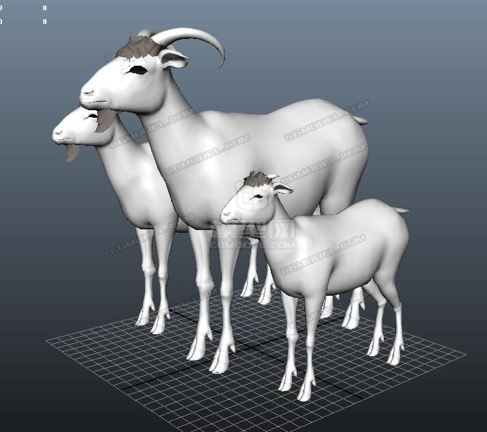影视级写实山羊羚羊 布线规整 里面三个模型山