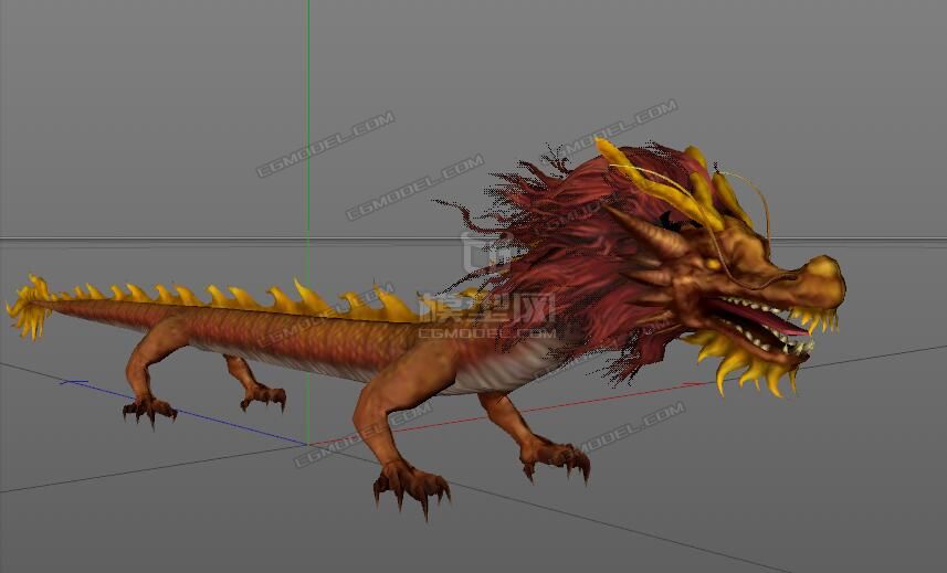 红发的龙 中国龙 手绘贴图龙 古代龙 c4d fbx max格式