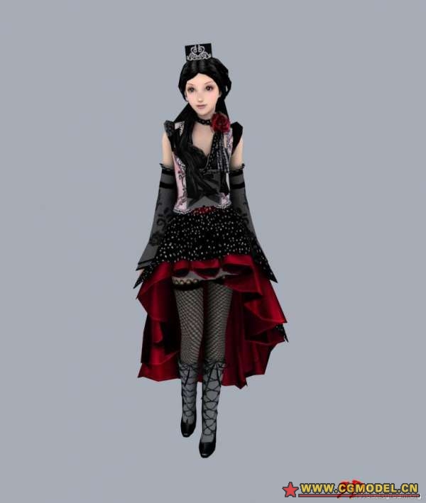 经典哥特式服装美女,游戏低模(带贴图)-CG模型