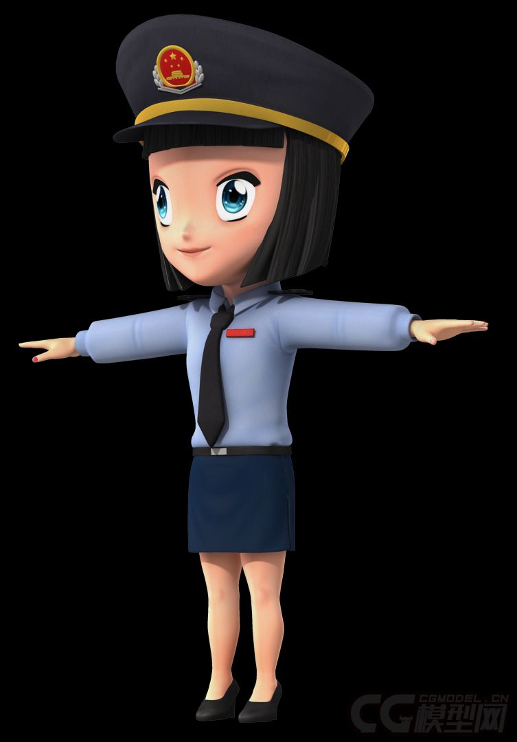 影视级卡通女孩,女警察,女税务员,公务员 有贴图