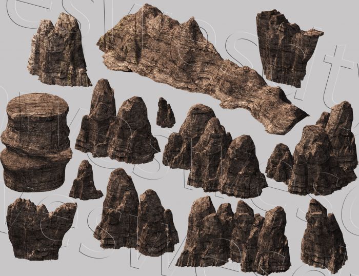 写实高精度的山石岩石3d高模模型,精致的大山岭石壁石崖山峰石头场景