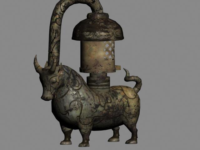 青铜器西汉铜牛形灯 错银铜牛灯