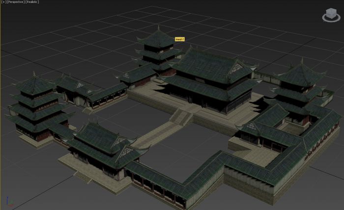 3d古建筑场景,游戏用简体模型,fbx dae格式各一个