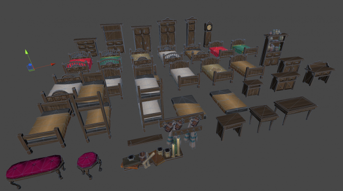 古代睡房装饰模型 大床 衣柜 大钟 贵妃椅 各种