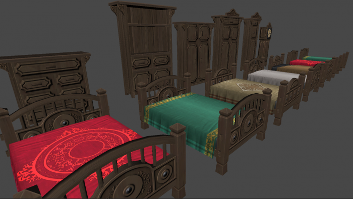 古代睡房装饰模型 大床 衣柜 大钟 贵妃椅 各种