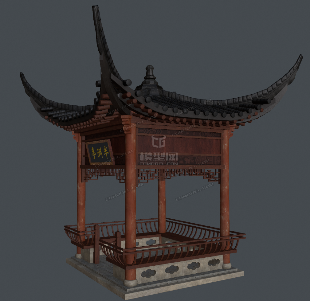 精品古建筑—中国古代江南四角亭子建筑模型