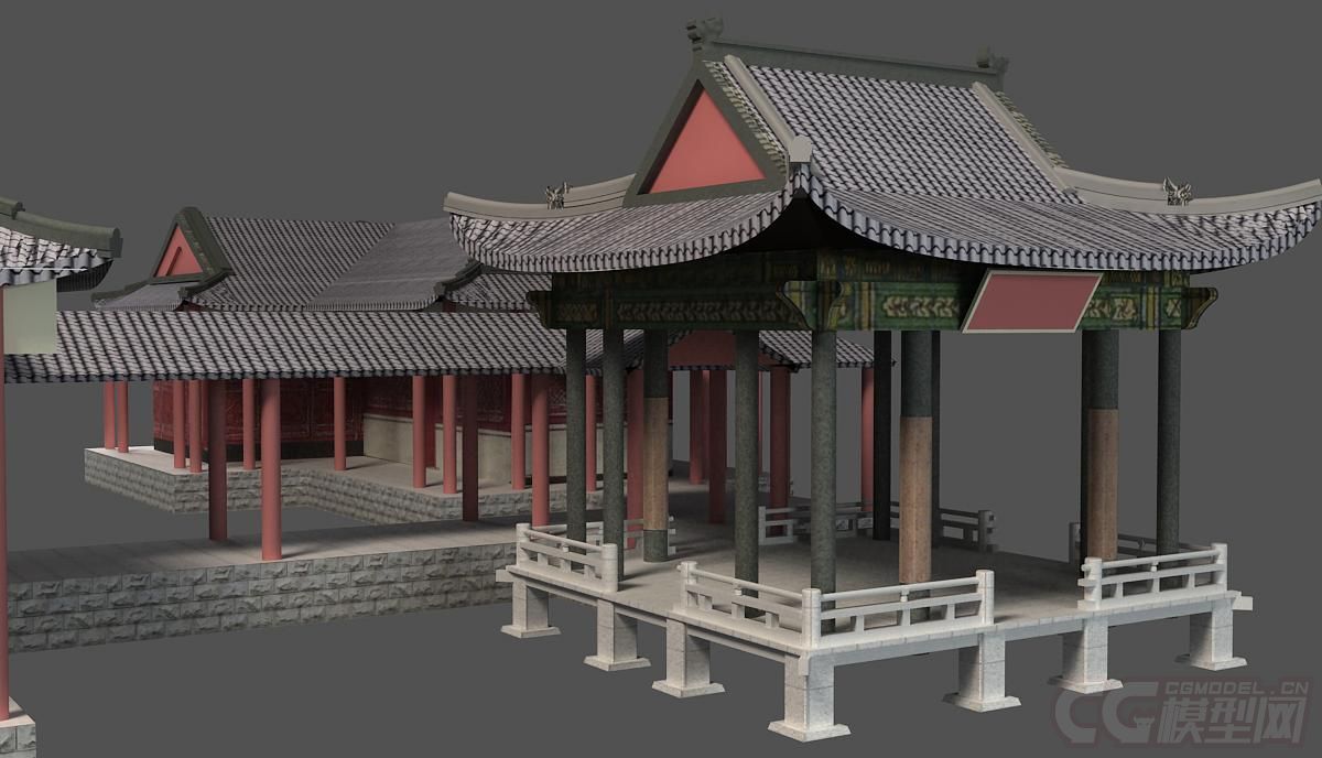 超写实精细的古建场景3d模型,亭子,长廊,写实的古代建筑,景观凉亭￥12