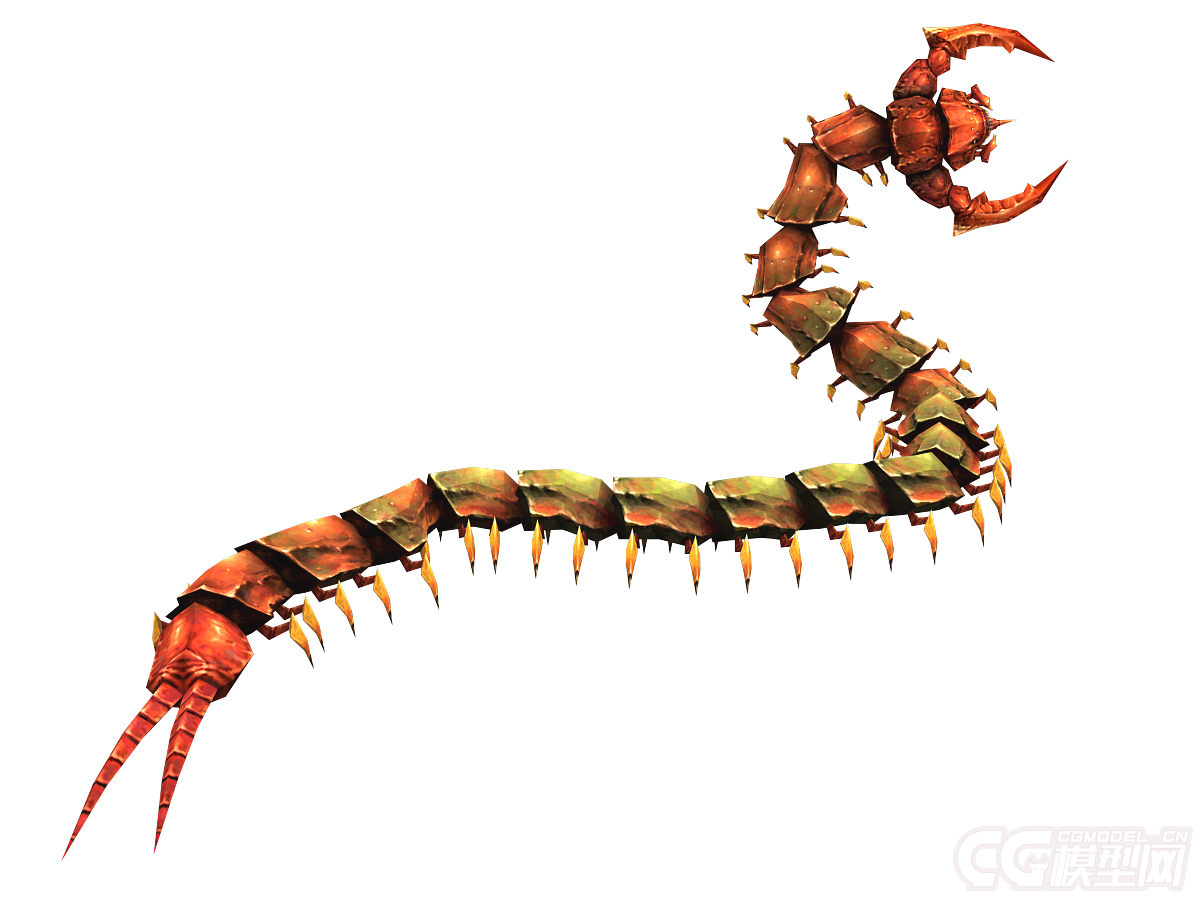 红色蜈蚣3d动画模型,爬行动物,毒蜈蚣,蜈蚣虫,多足动物,带骨骼蒙皮