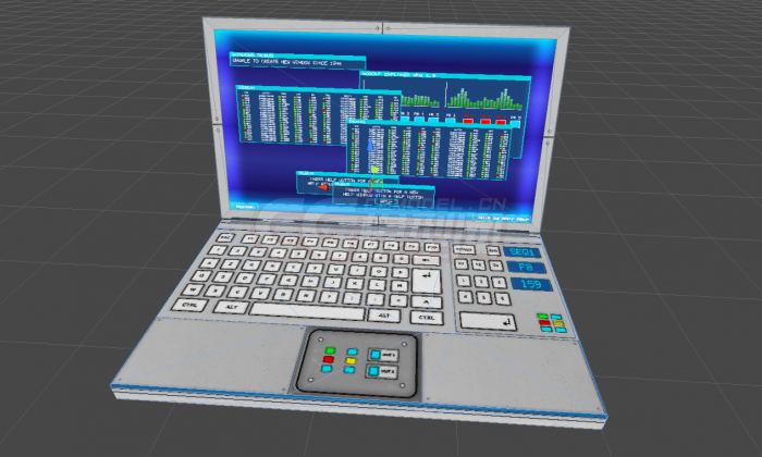 一堆精致的科幻太空舱室内设备 指挥台 电脑 电视