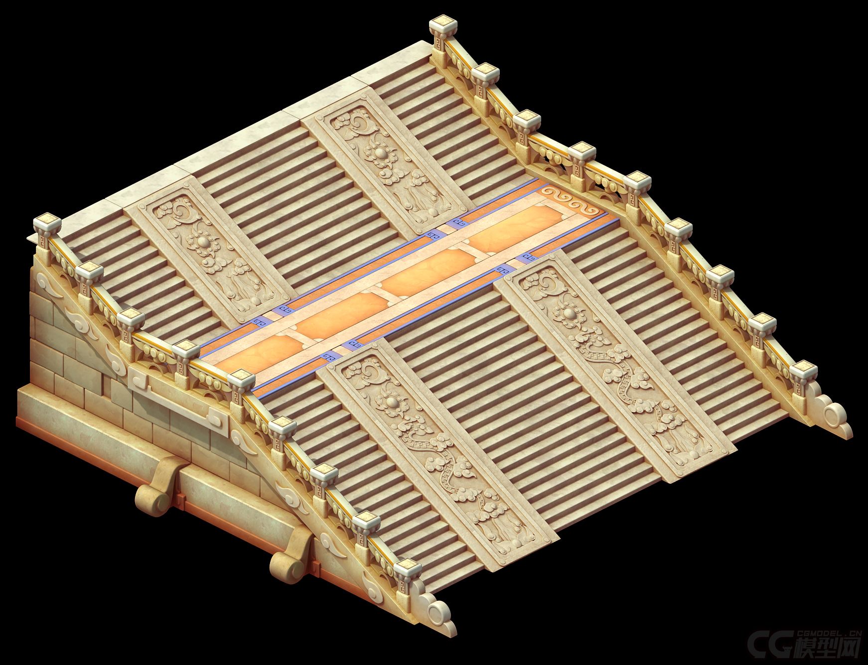 古代建筑皇宫台阶 御道 阶梯 楼梯-CG模型网(c
