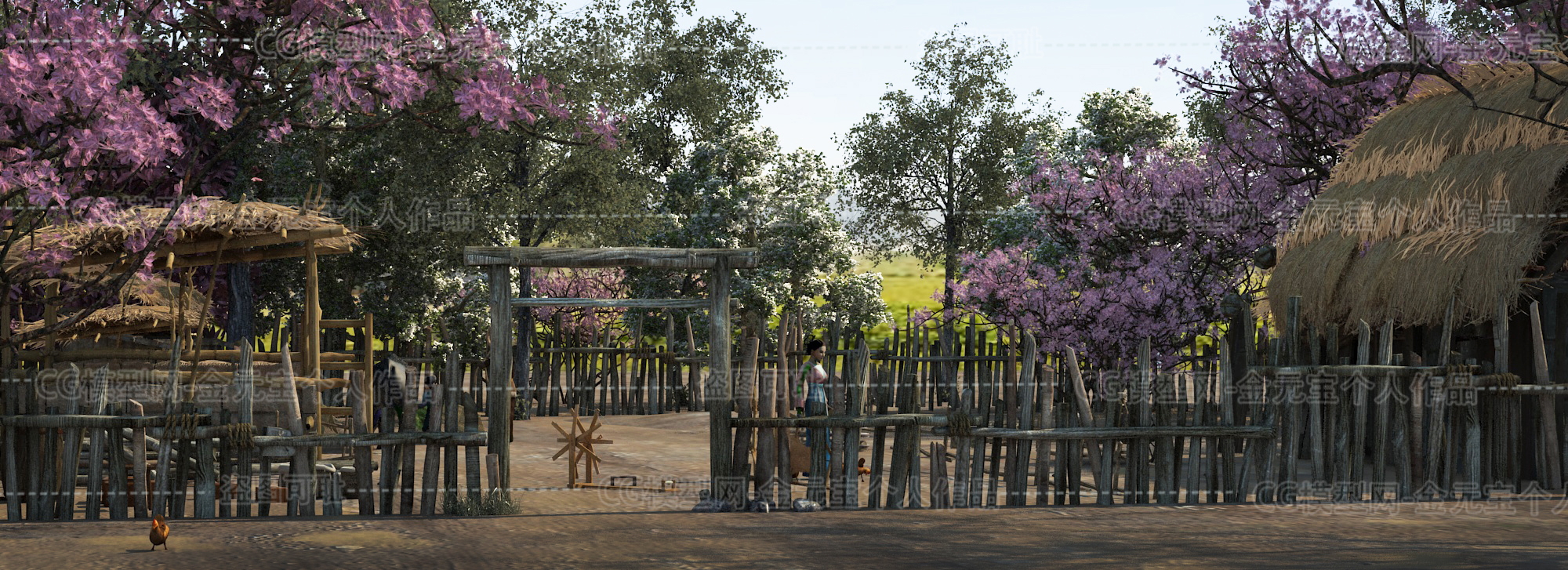 牛郎织女-男耕女织-古代仙女农夫耕地牛鸡桃花