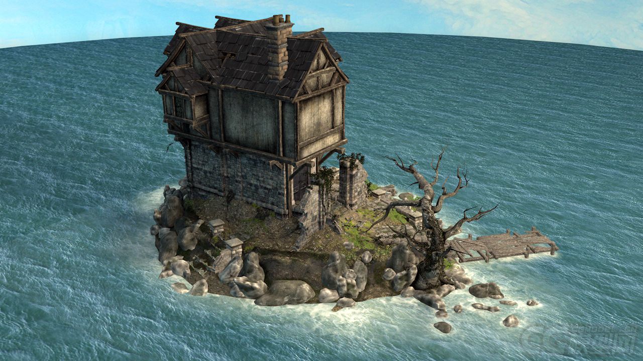 古建系列——中世纪房子 湖中房 孤岛房 海岛老房子 科幻大海漂浮屋