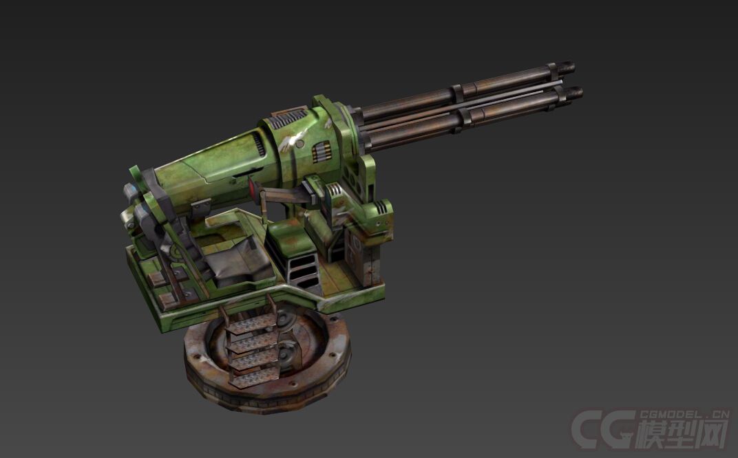 防御机枪 游戏模型 加特林机枪 卡通风格-CG模