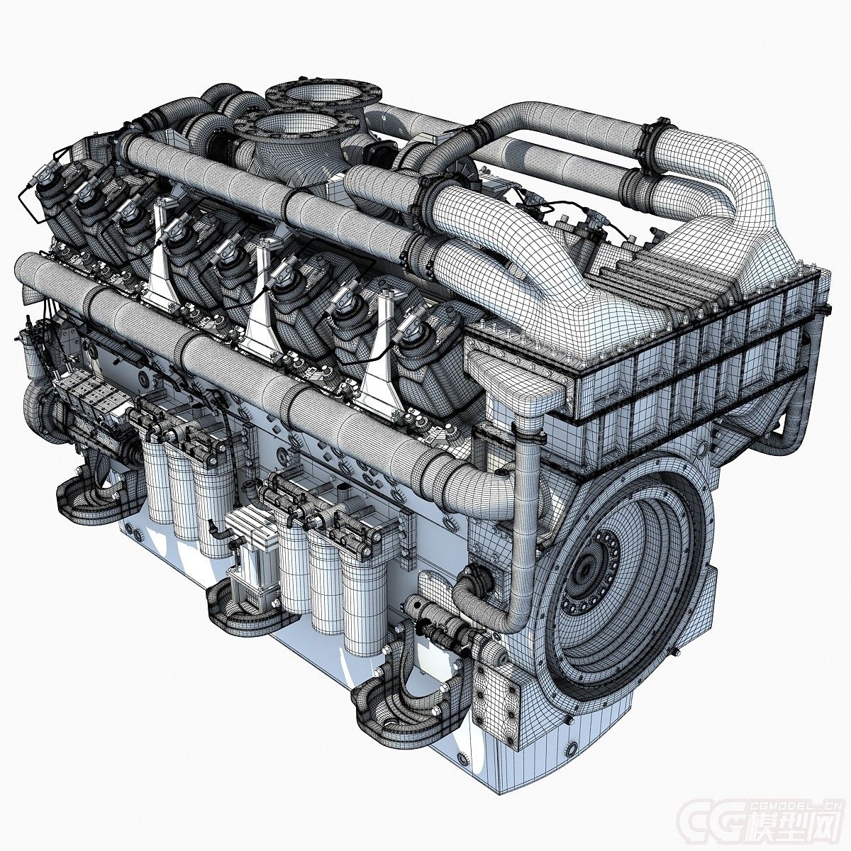 v12汽车发动机引擎模型dieselengine精模