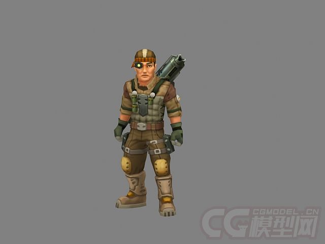 背着枪的雇佣兵卡通模型带绑定有动画下载