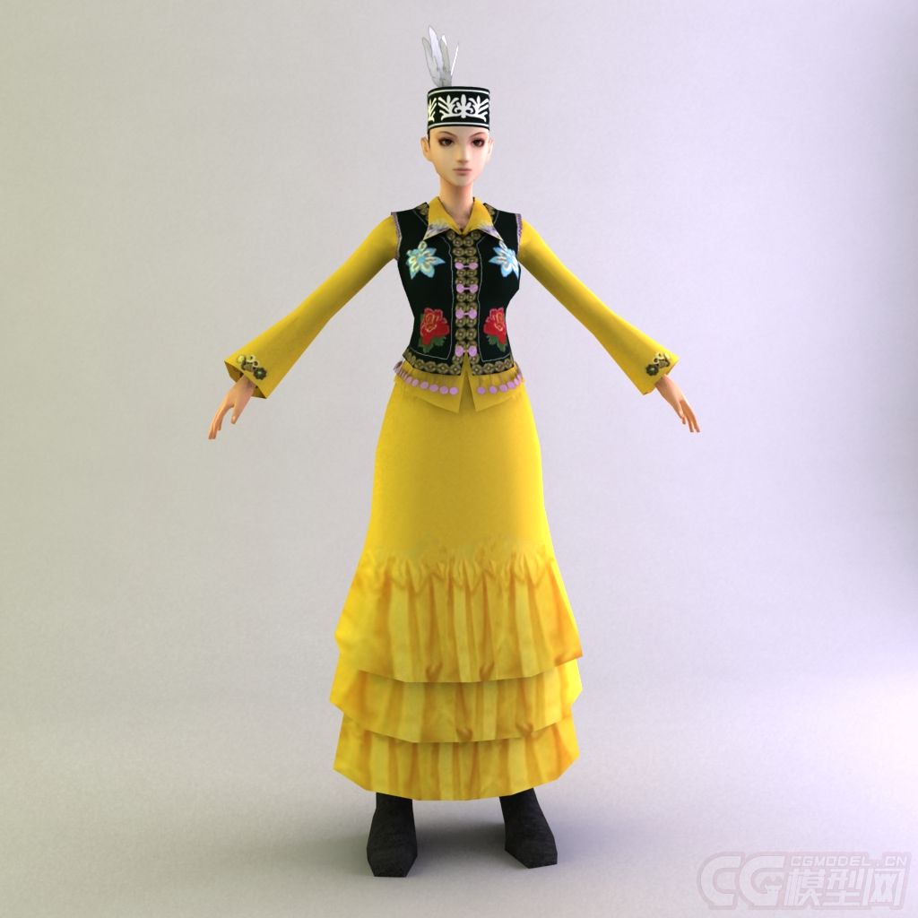 哈萨克族女士服装 少数民族模型
