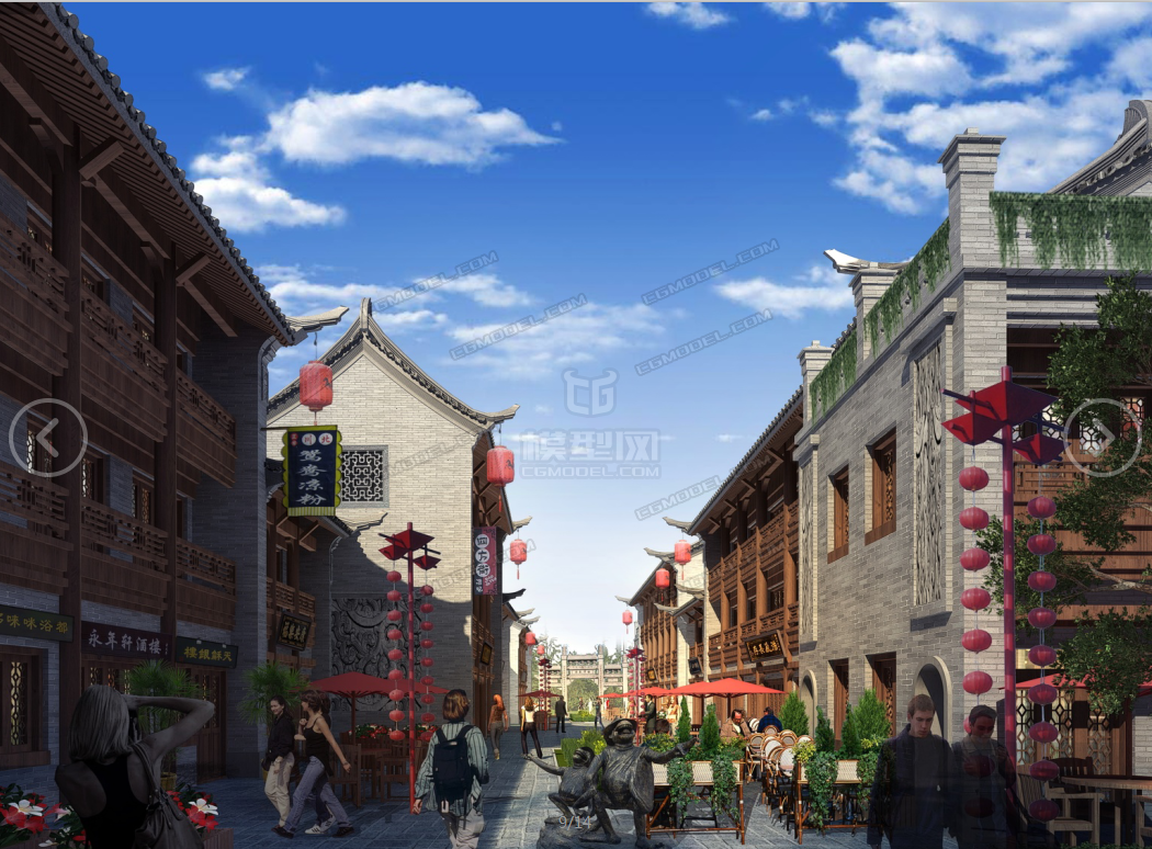 超细古建酒店客栈商业街仿古酒吧街古街关中历史文化街关中民居建筑