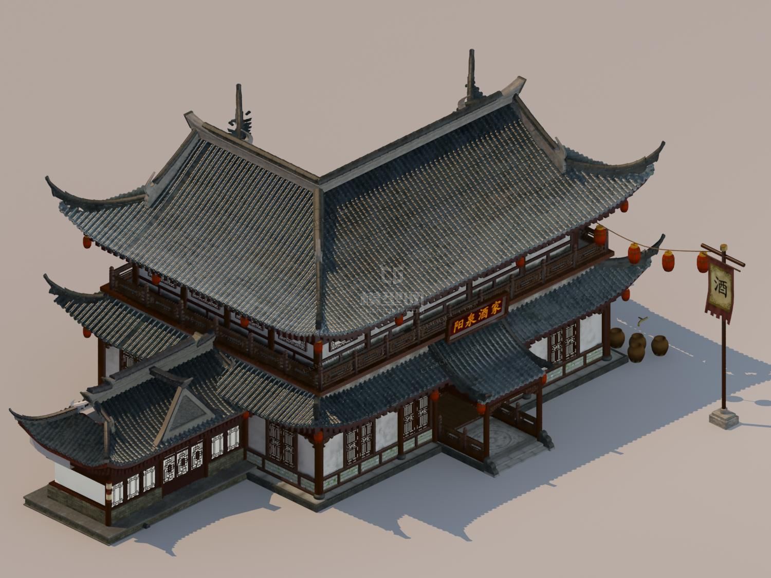 古建酒楼仿古商业楼模型