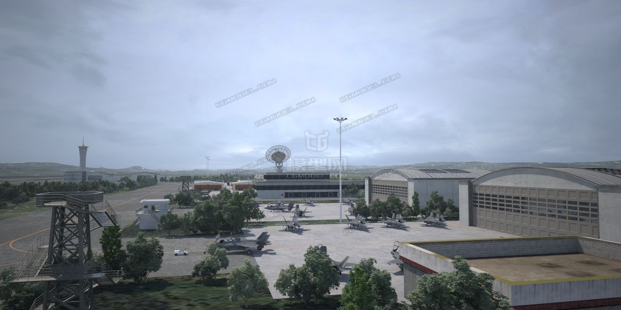 空军基地 军用机场 可起飞跑道 战场 飞机机场 机库 军事军机场 军事
