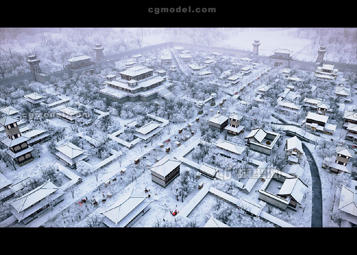 鸟瞰 冬天古代城池 冬天雪景 古建雪景 大型古城池雪景 古镇古代城市