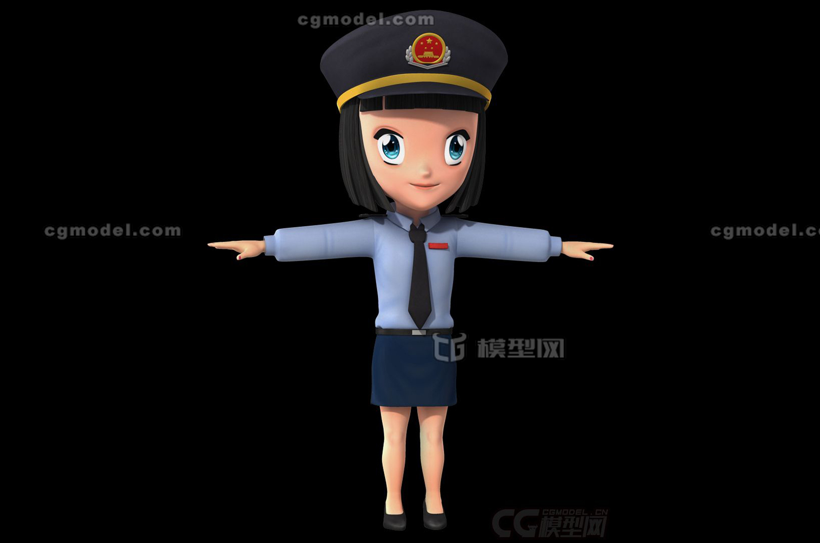 影视级卡通女孩,女警察,女税务员,公务员 有贴图