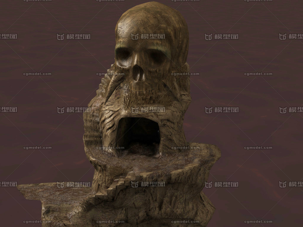 超精细次世代骷髅山洞大门模型,制作恐怖气氛的,骷颅雕塑平台,带fbx